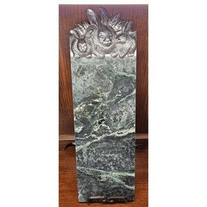 1986 Arthur Court Cast Aluminum Bunny Rabbits Green & White Marble Cheese Board